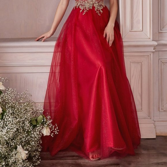 NEW BURGUNDY/GOLD LAYERED TULLE A-LINE FORMAL EVENING PARTY LONG GOWN CD0195 - Picture 3 of 8